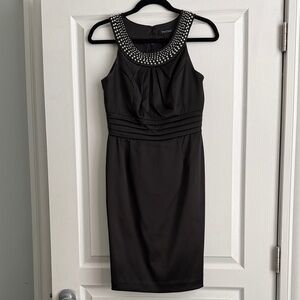 White House Black Market Black Dress with Embellished Neckline